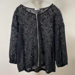 GLACIER ブラック レースカーディガン レースジャケット 長袖 Lサイズ