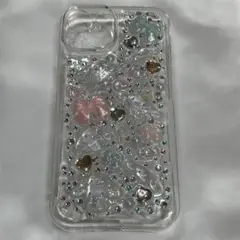 iPhone15 スマホケース デコ　ゆめかわ　キラキラ　リボン　ハート