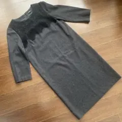 ダークグレー 七分袖 レースワンピース　modify