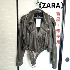《ZARA》 オリーブグリーンクロップド ダブルライダースジャケット( L)