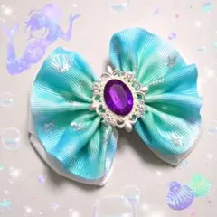 ヘアゴム　花フリルリボン　1718　海　夏　シェル　貝殻　キラキラ　グリーン