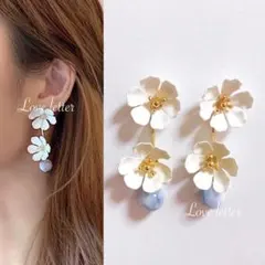No.657 ホワイトフラワーピアス 韓国 花 高見え 春夏