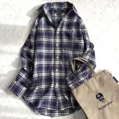現行【ラルフローレン】オックスフォードシャツ　長袖　チェック　ポニーロゴ　青