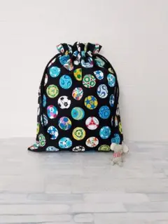 ハンドメイド　お着替え袋　サッカーボール柄 　ブラック