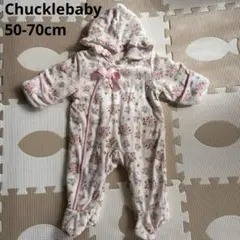 チャックルベビー　フリースカバーオール　花柄　フリル　リボン　50〜70cm