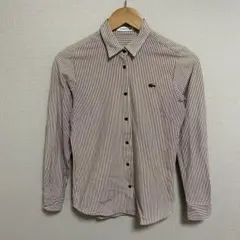 【L557】 LACOSTE ストライプシャツ サイズS ブラウン