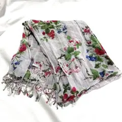LAURA ASHLEY ローラアシュレイ　大判　ストール　　グレー　花柄のサムネイル