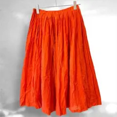一点もの✨オレンジ フレアスカート コットン　ひざ下丈　ウエストゴム　海外古着