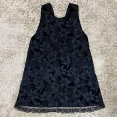 日本製 レースエプロン 花柄レースエプロン 黒いエプロン 昭和レトロエプロン