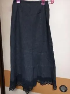 ブラックデニム フレアスカート レース付き ストレッチのサムネイル