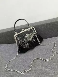 Vivienne Westwoodクロコダイルエンボス ブラックハンドバッグ