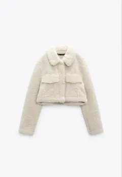 【ZARA】ボア素材 クロップドジャケット クリーム色