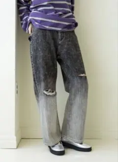 nico and … デニム ダメージ加工デニムパンツ ブラック MEDIUM