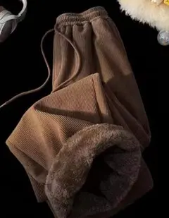 4XL　コーデュロイ ワイドパンツ　裏起毛　裏ボア　裏シャギー　ブラウン