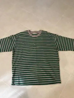 BEAUTY&YOUTH 緑とグレーのストライプ長袖Tシャツ