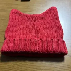 赤のニット帽 折り返しリブ