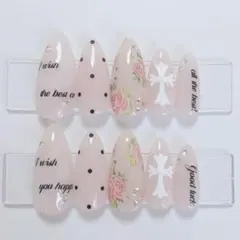 【現品】ネイルチップ 韓国風 マグネット シンプル クロムパーツ ドットピンク
