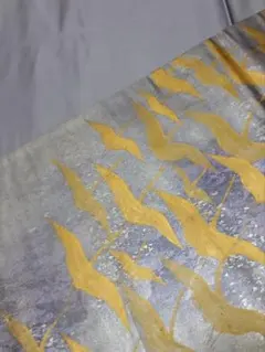 六通　袋帯 紫系地 金銀彩 鶴柄