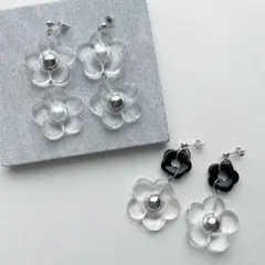 ハンドメイド クリア フラワー お花 シルバー ピアス/イヤリング 夏