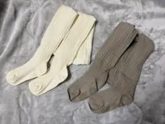 アイボリー、ブラウン リブタイツ 95