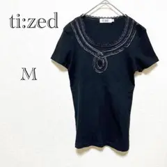 ti:zed 襟元レースTシャツ 【M】半袖 黒 春夏 個性的