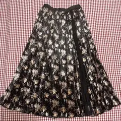 美品　axesfemmアクシーズ ベロア調フレアロングスカート 花柄 ブラック