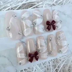 現品/ネイルチップ/韓国ネイル/ちゅるん/リボン/レース