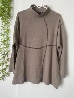 RUPUA モカベージュ リブ編み ハイネック長袖M-L