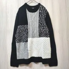 アズールバイマウジー ニットセーター メンズ L モノトーン パッチワーク柄 春