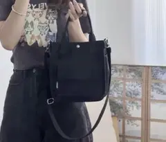 ショルダーバッグ 黒 ハンドバッグ ミニキャンバストートバッグ