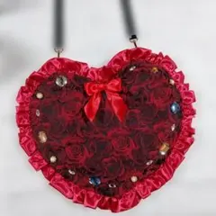 ハートビジュー付きショルダーバッグ　フリル　薔薇　ハンドメイド