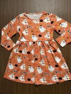 SHEIN オレンジ ゴースト柄 長袖ワンピース 6Y 110-120cm