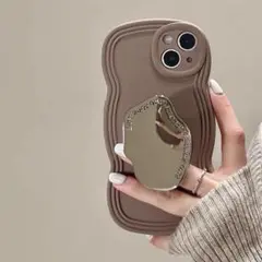 数量限定 iPhone 16ケース ミラー グリップ付 韓国 ベージュ