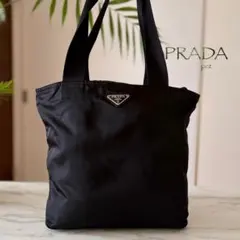 PRADAプラダ クリアハンドルトートバッグ 三角ロゴ ナイロン ネイビー