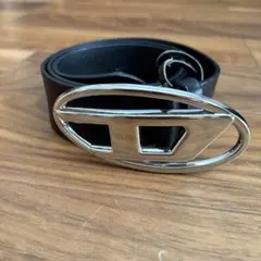 DIESEL 黒レザーベルト オーバルバックル