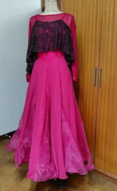 ピンク シフォン ドレス 社交ダンス ソシアルダンス モダン