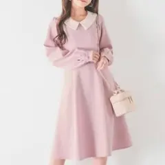 Honeys/ピンク Aラインワンピース ホワイト襟付き