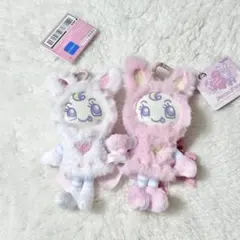 ふわふわぬいぐるみマスコット Ribbon ホワイト　ピンク メゾピアノ ベリエ