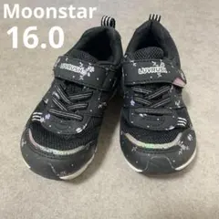 ムーンスター ラブラッシュ キッズスニーカー ブラック 花柄 16cm