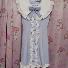 アンクルージュ Ank Rouge フリルドットワンピース ブルー リボン