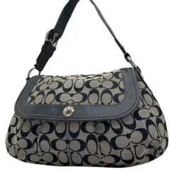 美品 コーチ ショルダーバッグ ワンショルダー ネイビー キャンバス 13739