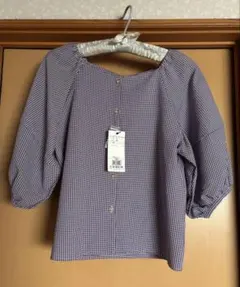 GROVEチェック柄五分袖ブラウス Mサイズ
