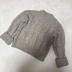 ベージュ ケーブル編み 長袖ニット　ウール