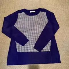 マオリッタ 千鳥柄ネイビー ホワイトニット M