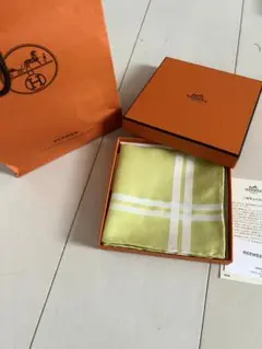 HERMES ライトグリーン ストライプ ハンカチのサムネイル