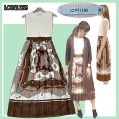 LOVELESSリブニット×スカーフ柄プリーツスカートドッキングワンピース36