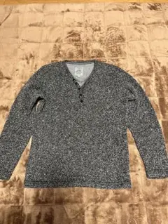 ヘンリーネックニットシャツ 重ね着風 Lサイズ グレー系