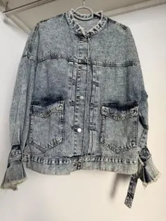 ノーカラーライトブルーデニムジャケット Mサイズ