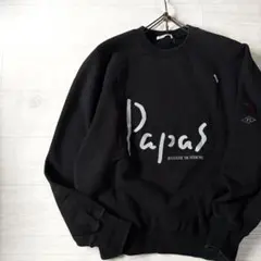 Papas パパス ロゴプリント スウェット ラグラン 日本製 黒
