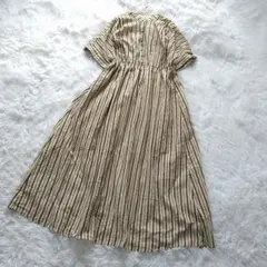 AS KNOW AS plus ストライプバンドカラー半袖ロングワンピース F